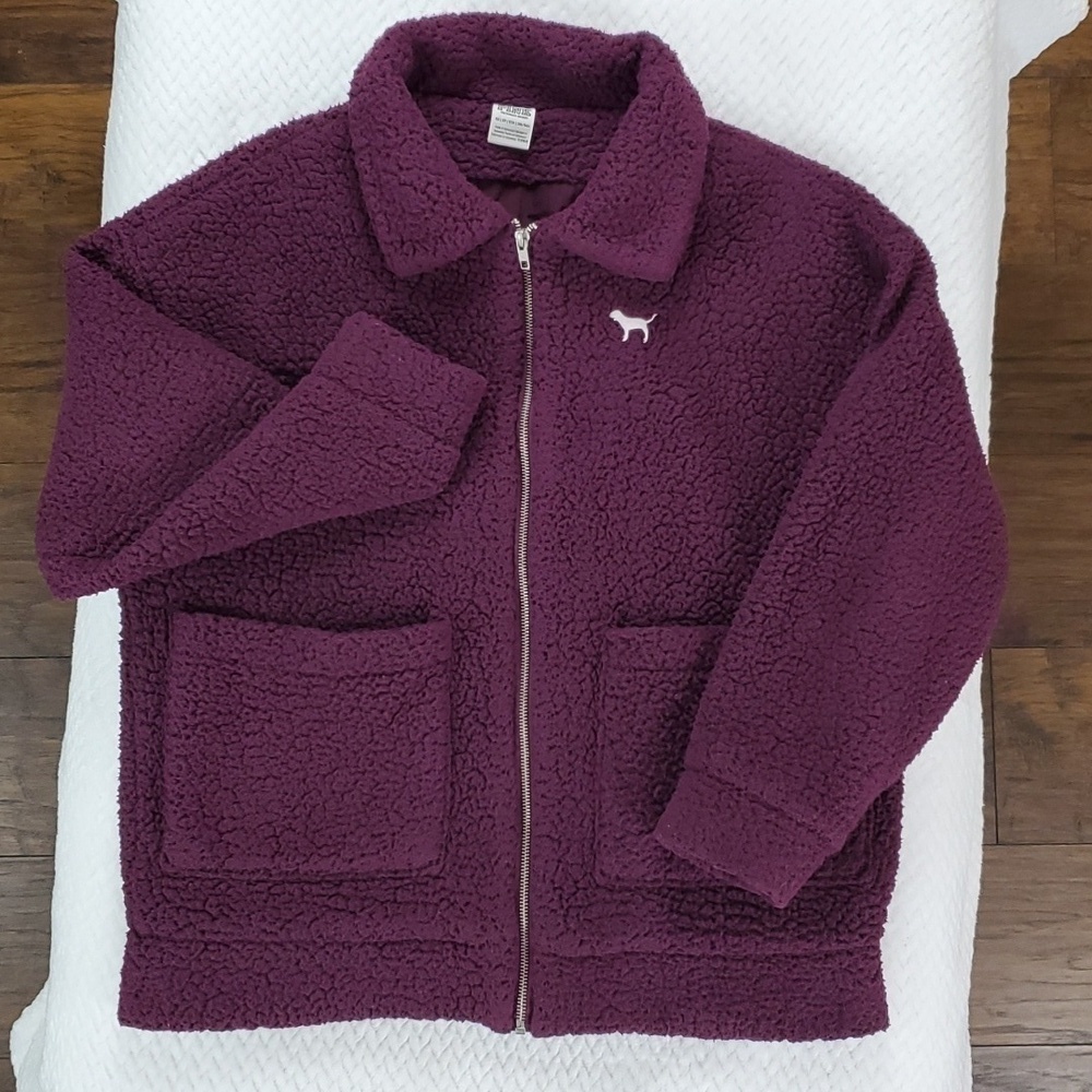 Victoria's Secret Pink "Eggplant" Oversized Sherpa Zip-Up Jacket XS - Picture 3 of 17